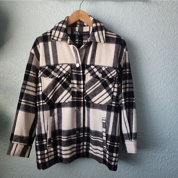Zara plaid shacket oversized pockets shirt jacket new without tag - Picture 16 of 16